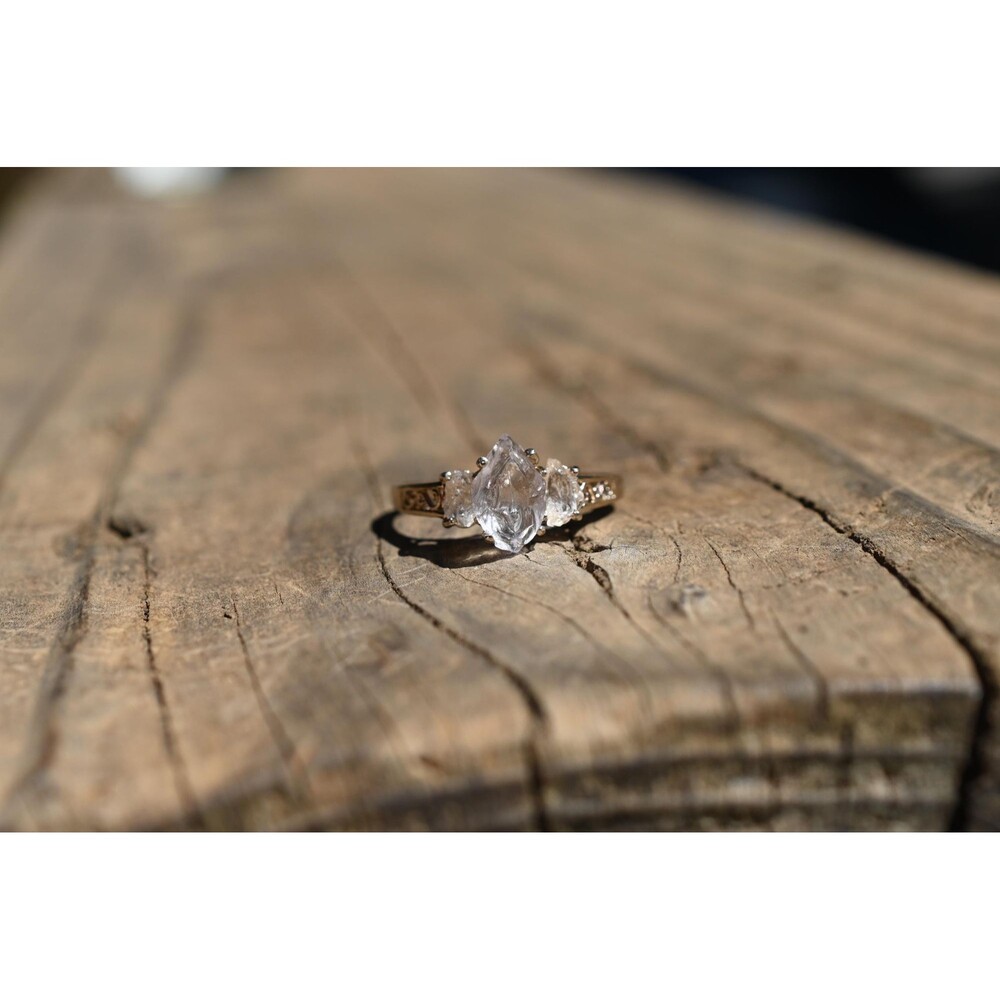 Size 12 Teardrop Three Stone Lake County Diamond Ring, 14k White Gold, Ethically